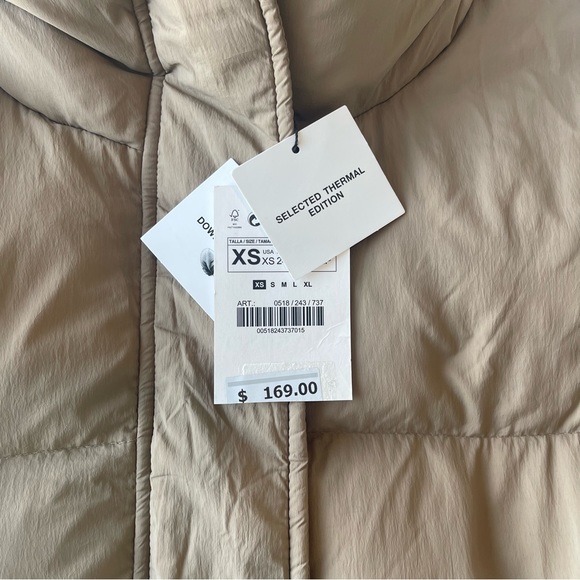 🆕 NWT Zara - Puffer Jacket Selected Thermal Edition Down - XS in Taupe - Picture 9 of 13